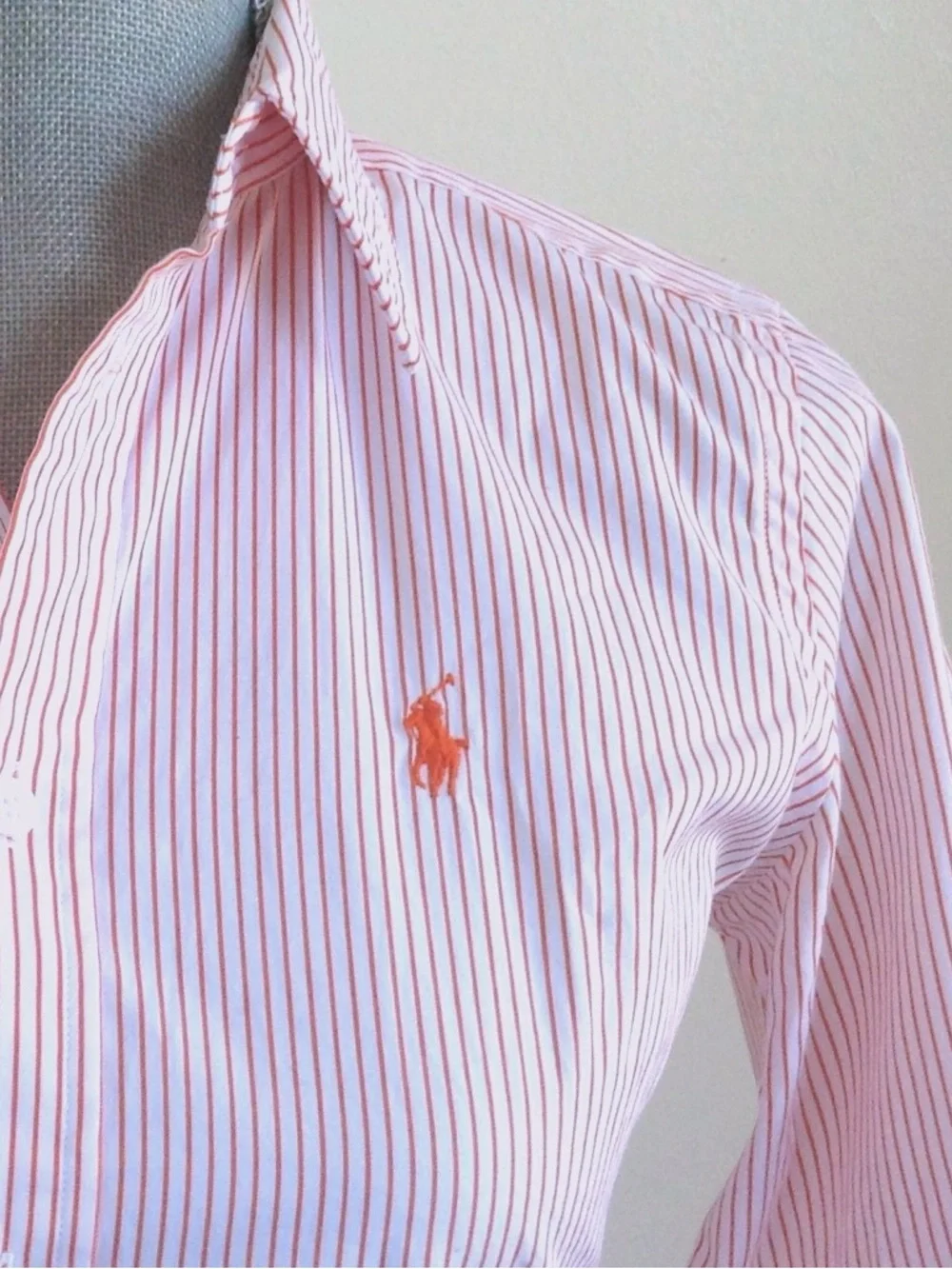 Vintage NWT Ralph Lauren Sport Super Slim Fit Pink Coral Striped Button Shirt 4 - Picture 3 of 12